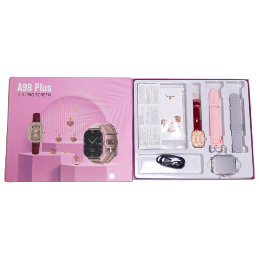 A99 Plus Ladies Smart Watch With 2 Straps, Extra Ladies Watch and Jewellery