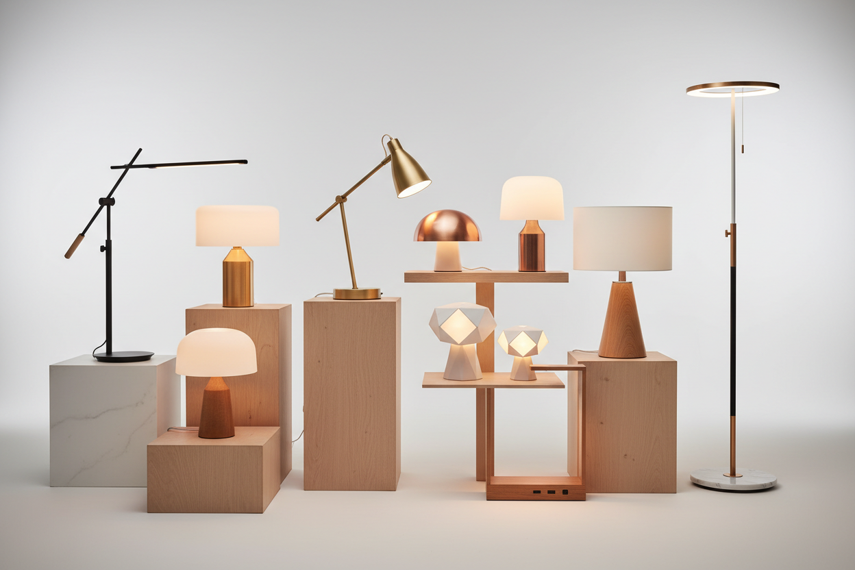 Collection of modern table lamps and bedside LED lights for bedrooms and study rooms
