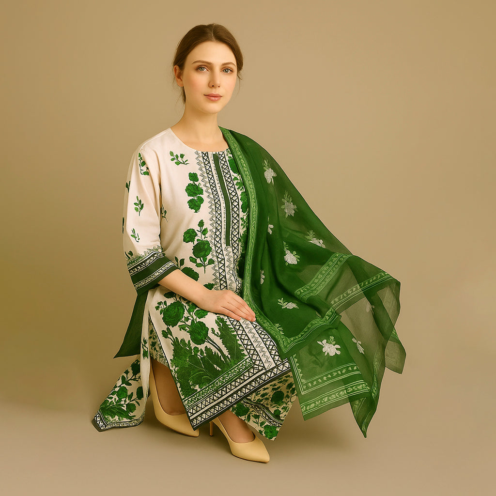 White & Green floral set 6