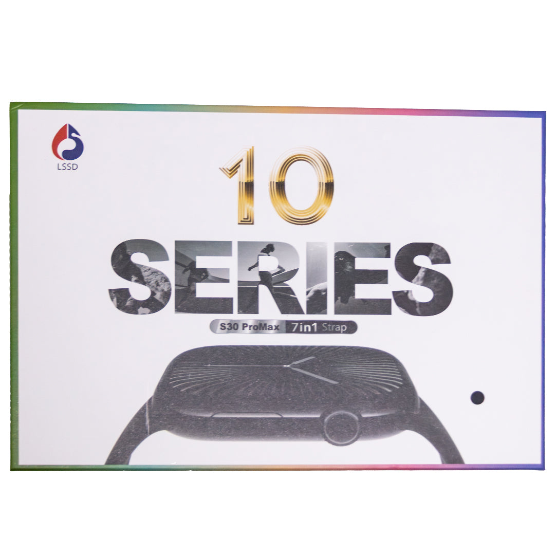 Product packaging for a smartwatch strap with '10 Series' branding on a white background.