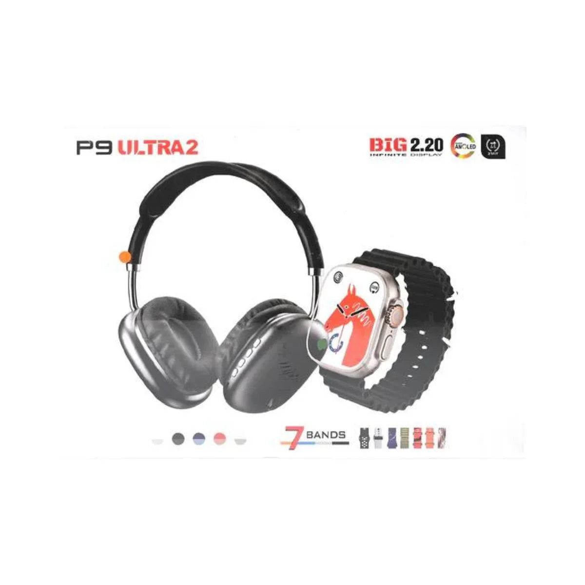 P9 Ultra 2 smartwatch and wireless headphones combo box with 7 bands Main image