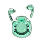 Air 39 green transparent wireless earbuds with digital LED display charging case