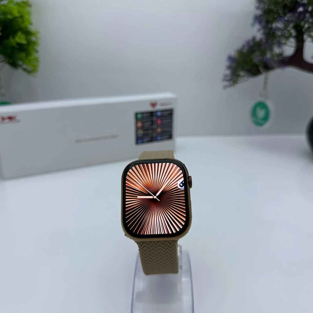 Smartwatch with a unique face design on a white surface