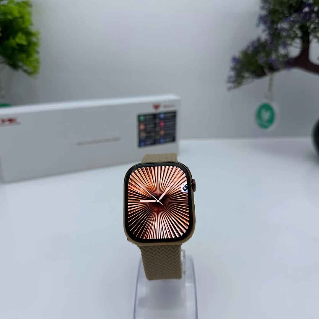 Smartwatch with a unique face design on a white surface