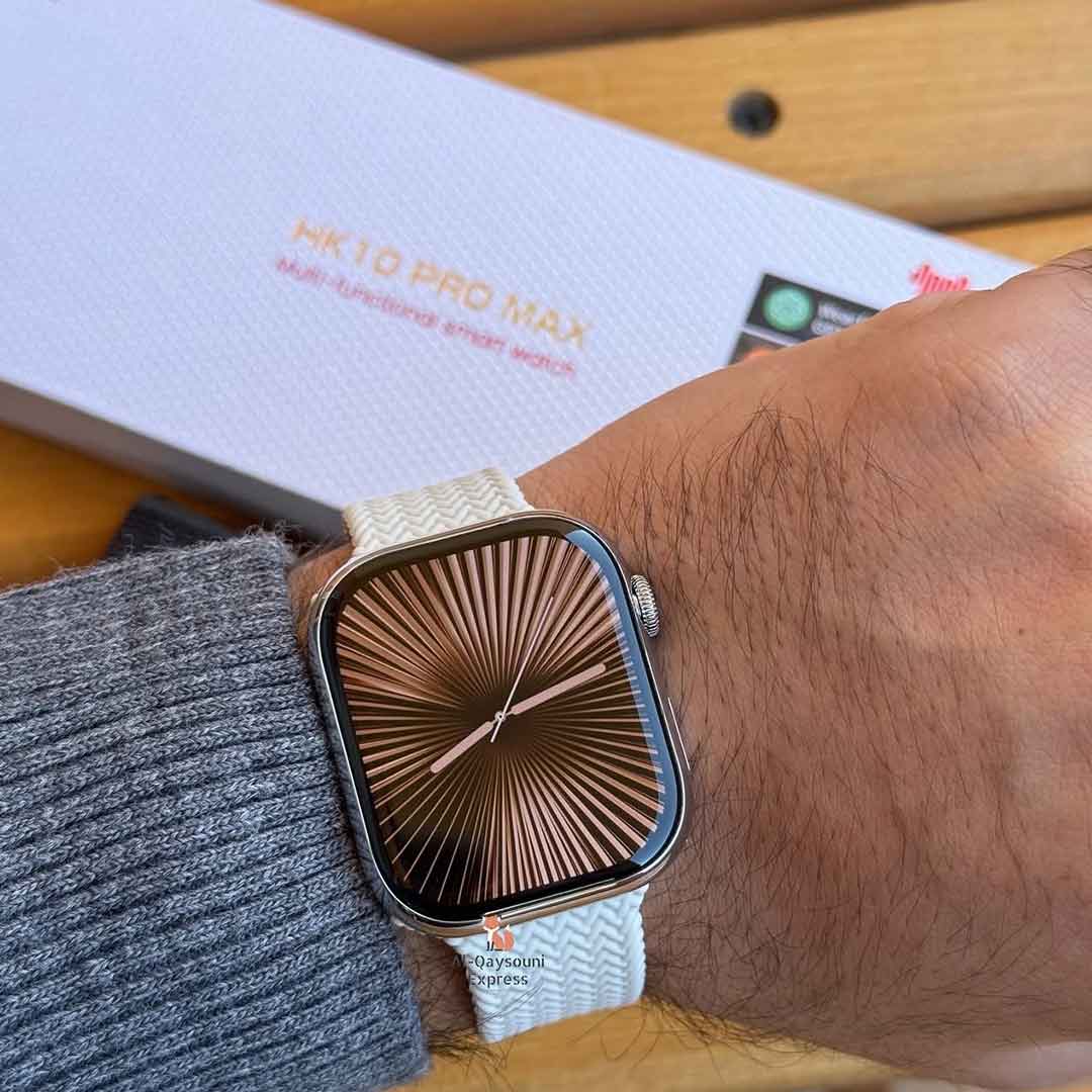 HK10 Pro Max smart watch with white strap on wrist Main image