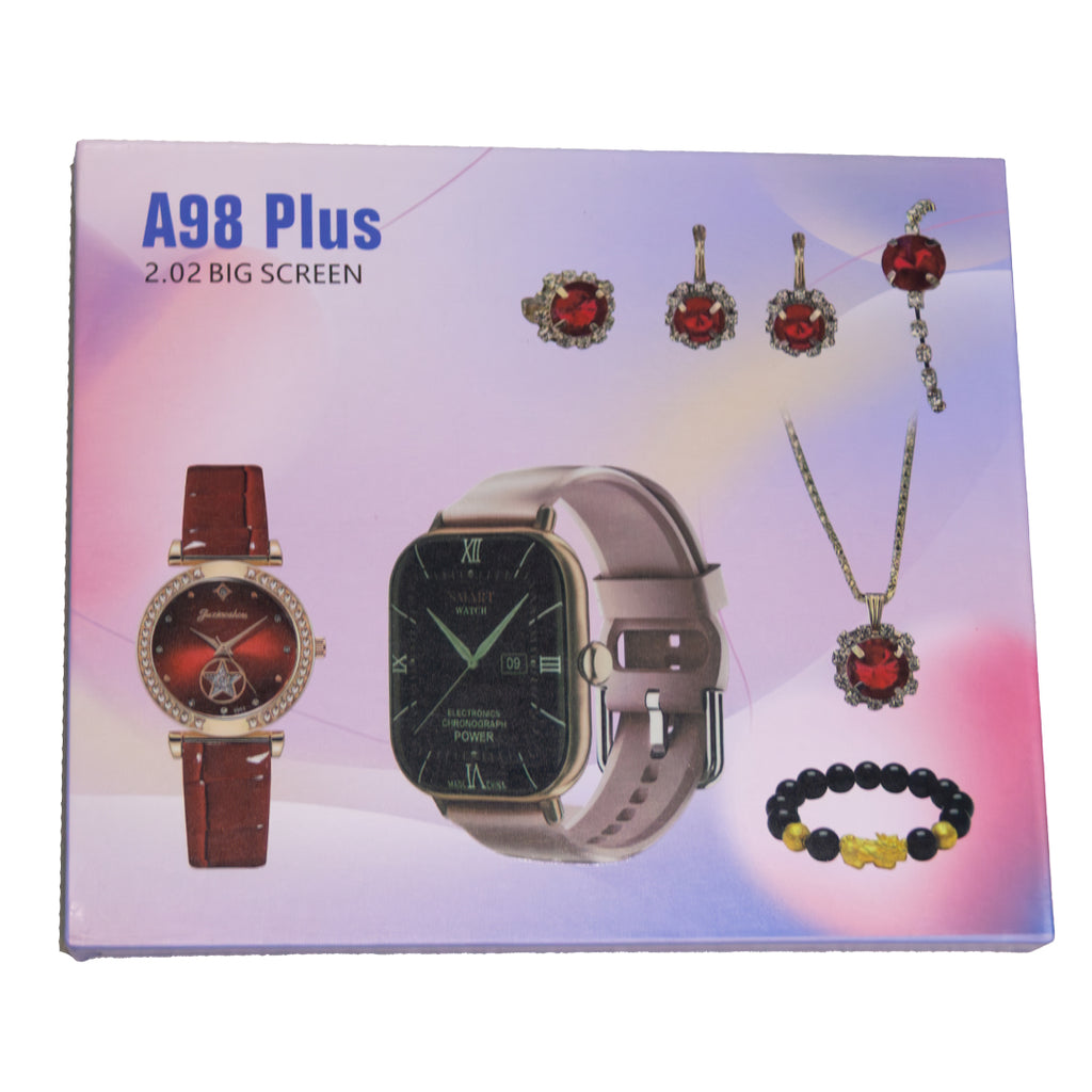 A98 Plus smartwatch and red jewelry gift set box