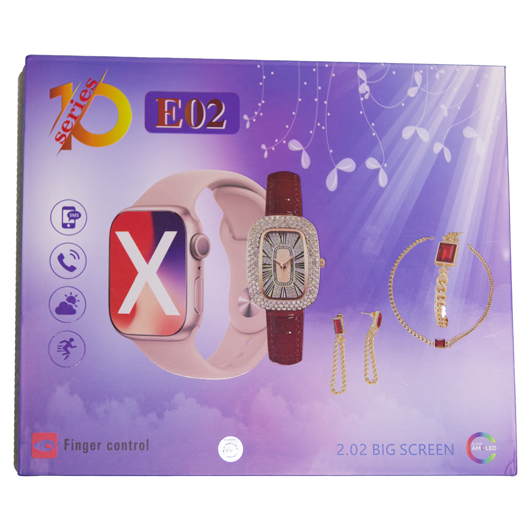 10 Series E02 smartwatch with analog watch and jewelry gift set box