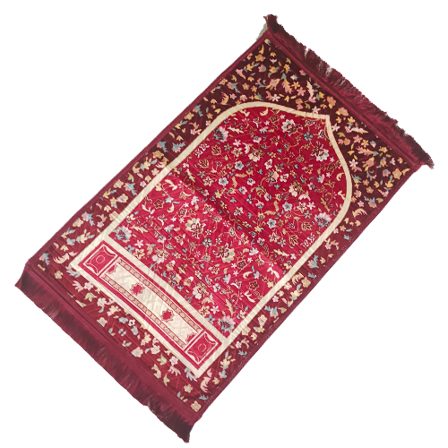 Red floral Islamic prayer mat 70x110cm with arch design