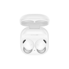 White true wireless earbuds in open charging case