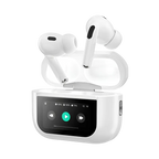 V20 Pro white true wireless earbuds with open LED display charging case